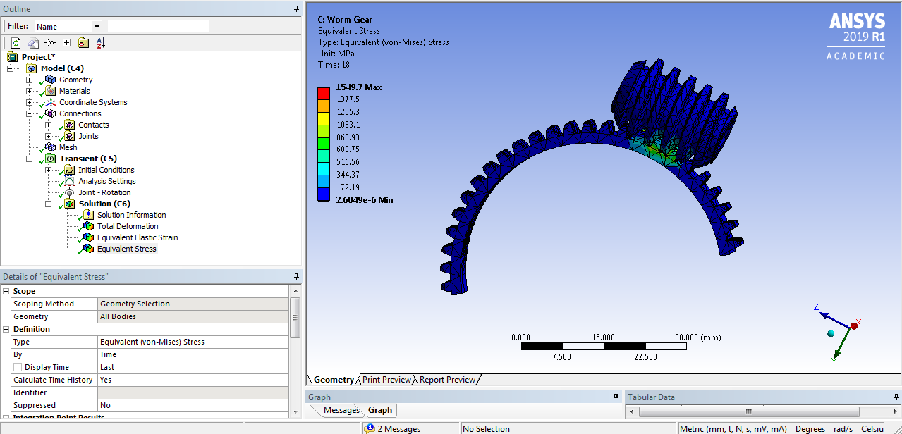 Worm &amp; Gear Finite Element Analysis (Transient Structural ...